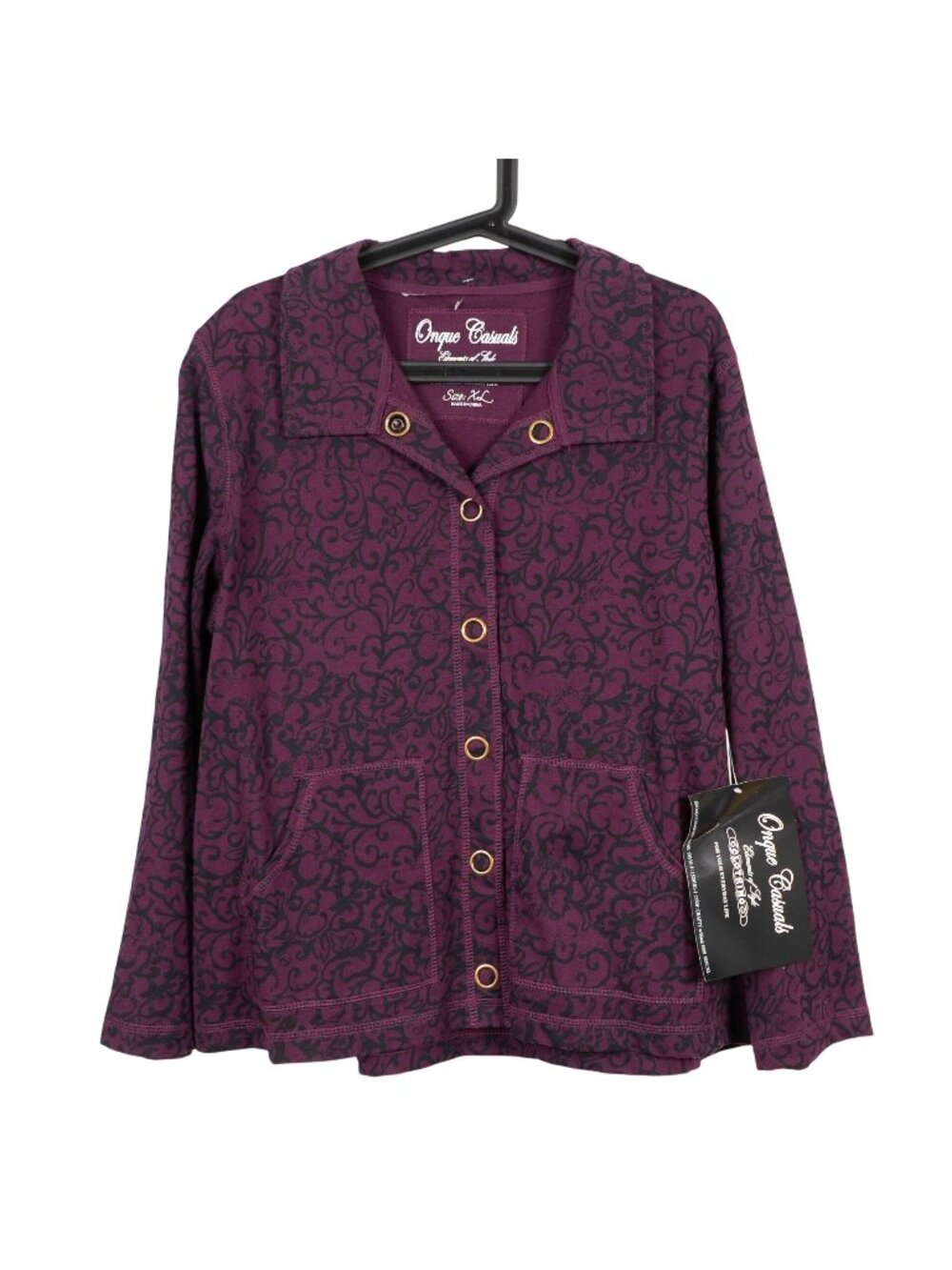 Onque Casuals Jacket XL NEW Purple Floral Swirl Cotton Y2K Snaps Pockets Light